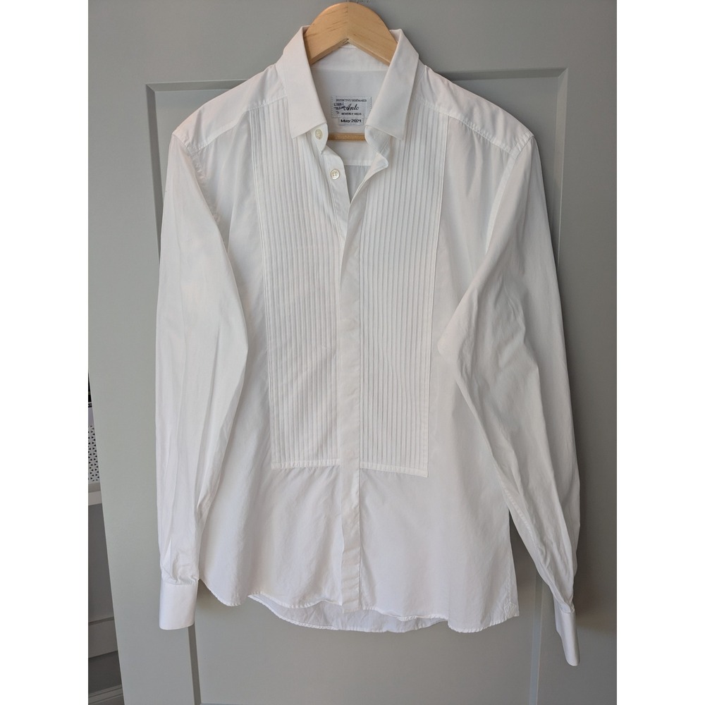 Anto Beverly Hills White Tuxedo Shirt Mens L/S Formal Dress Button Size 16.5‎